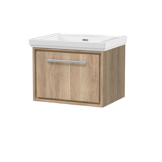  Hudson Reed Lille 600mm Wall Hung 1 Drawer Vanity Unit & Basin - Bleach Oak