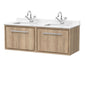 Hudson Reed Lille 1200mm Wall Hung 2-Drawer Vanity Unit with Marble Double Basin - Bleached Oak