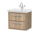 Hudson Reed Lille 600mm Wall Hung 2 Drawer Vanity Unit & Basin - Bleach Oak