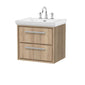 Hudson Reed Lille 600mm Wall Hung 2 Drawer Vanity Unit & Basin - Bleach Oak