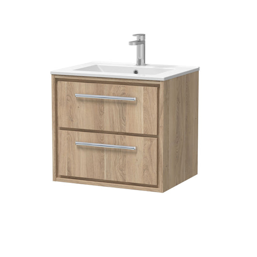  Hudson Reed Lille 600mm Wall Hung 2 Drawer Vanity Unit & Basin - Bleach Oak