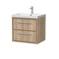 Hudson Reed Lille 600mm Wall Hung 2 Drawer Vanity Unit & Basin - Bleach Oak