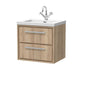 Hudson Reed Lille 600mm Wall Hung 2 Drawer Vanity Unit & Basin - Bleach Oak