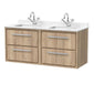 Hudson Reed Lille 1200mm Wall Hung 4-Drawer Vanity Unit with Marble Double Basin - Bleached Oak