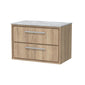 Hudson Reed Lille 800mm Wall Hung 2 Drawer Vanity Unit - Bleached Oak