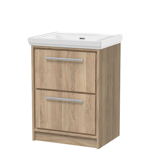  Hudson Reed Lille 600mm Floor Standing 2 Drawer Vanity Unit & Basin - Bleach Oak