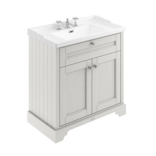  Hudson Reed Old London 800mm 2-Door Vanity Unit & Ceramic 3 Tap Hole Basin - Timeless Sand