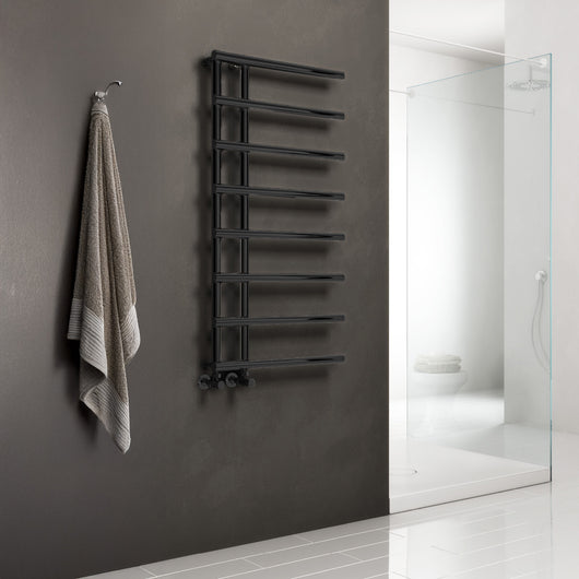  Reina Matera Designer Heated Towel Rail - 1412 x 500mm - Black - welovecouk