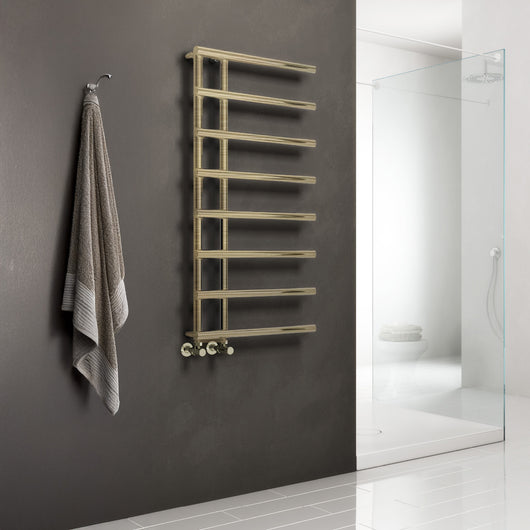  Reina Matera Designer Heated Towel Rail - 1412 x 500mm - Brushed Brass - welovecouk
