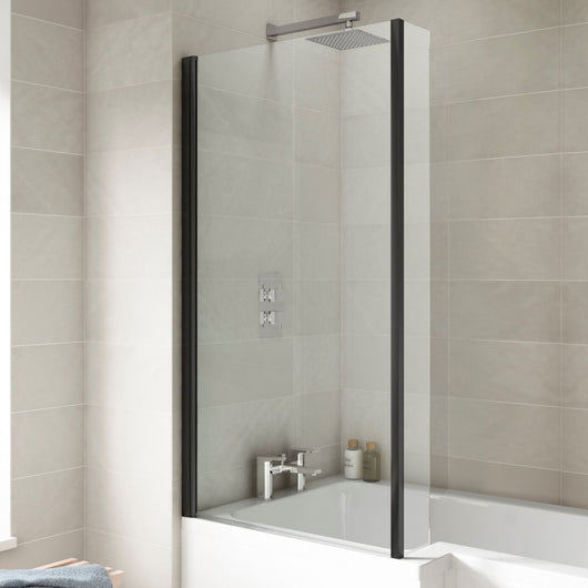  Matt Black L Shaped Bath Screen