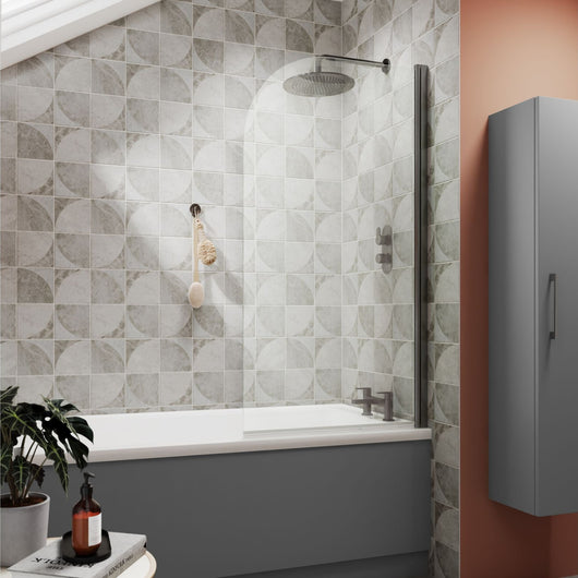  Nuie Pacific Pewter Round Hinged Bath Screen 1430 x 790 mm