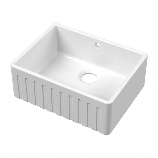  Nuie Butler Fireclay Deco Kitchen Sink with Overflow Bowl 595mm L x 450mm W - White