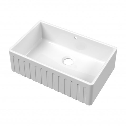  Nuie Butler Fireclay Deco Kitchen Sink with Overflow Bowl 795mm L x 500mm W - White