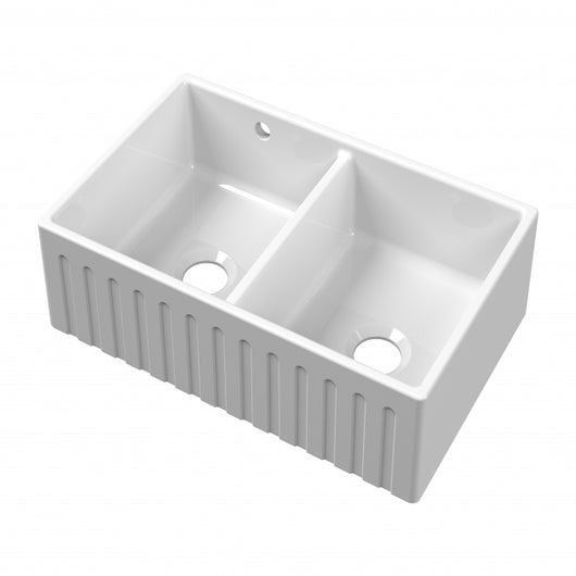  Nuie Butler Fireclay Deco SW Kitchen Sink with 1 Overflow Bowl 795mm L x 500mm W - White