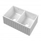 Nuie Fireclay Butler Fluted Stepped Weir Sink with Overflow Double Bowl 795 x 500 - White