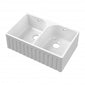 Nuie Fireclay Butler Flush Weir Sink with Overflow 795 x 500 - Fluted White