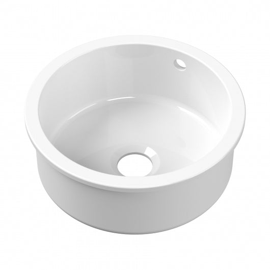  Nuie Undermount Round Kitchen Sink Bowl with Overflow 460mm Diameter - White