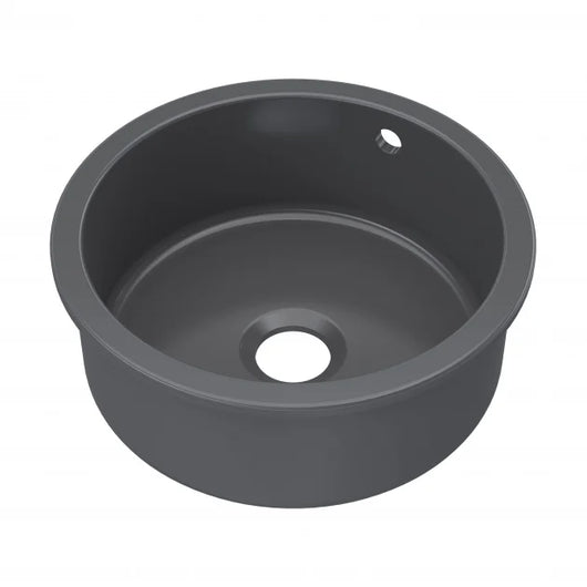  Nuie Undermount Round Kitchen Sink Bowl with Overflow 460mm Diameter - Soft Black