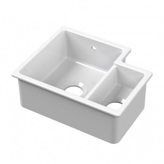  Nuie Undermount Fireclay LH Kitchen Sink Bowl with Central Waste 549mm L x 441mm W - White