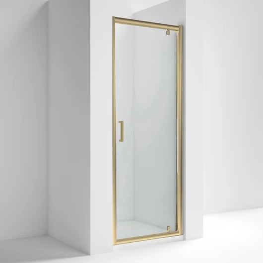  ShowerWorx Atlantic Brushed Brass 760mm Pivot Shower Door - 6mm Glass