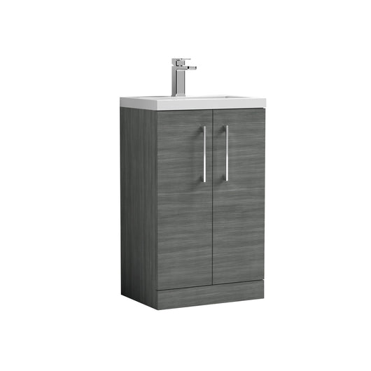  Nuie Arno Compact 500mm Floor Standing 2-Door Vanity & Polymarble Basin - Brown Grey Avola