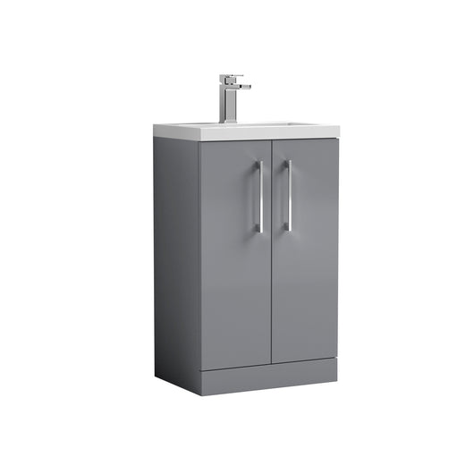  Nuie Arno Compact 500mm Floor Standing 2-Door Vanity & Ceramic Basin - Satin Grey