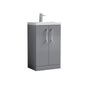 Nuie Arno Compact 500mm Floor Standing 2-Door Vanity & Ceramic Basin - Satin Grey