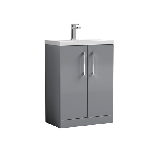  Arno Compact 600mm Floor Standing 2-Door Vanity & Ceramic Basin - Satin Grey