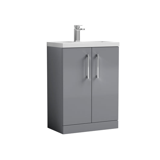  Nuie Arno Compact 600mm Floor Standing 2-Door Vanity & Ceramic Basin - Satin Grey