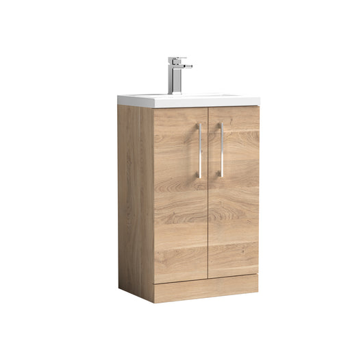  Nuie Arno Compact 500mm Floor Standing 2-Door Vanity & Polymarble Basin - Bleached Oak - PAL032