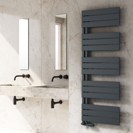  Reina Pettino Vertical Flat Panel Heated Towel Rail - 1424 x 550mm - Anthracite - welovecouk