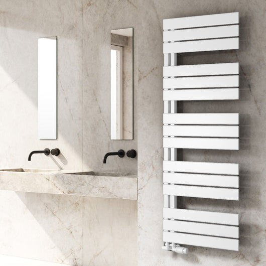  Reina Pettino Vertical Flat Panel Heated Towel Rail - 1424 x 550mm - White - welovecouk