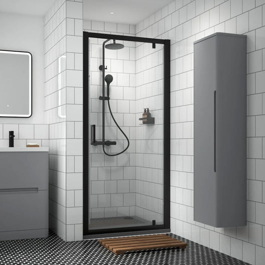  Rene Matt Black 760mm Pivot Shower Door - 6mm Glass