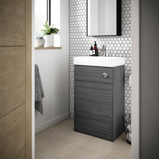  Deus 500mm Toilet and Basin Combination Unit - Anthracite Woodgrain