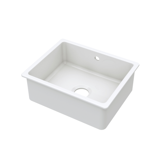  Nuie Undermount Fireclay Kitchen Sink Bowl with Overflow 548mm L x 442mm W - White - welovecouk