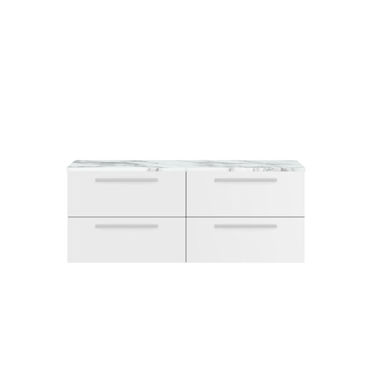  Hudson Reed Quartet 1400mm Wall Hung 4-Drawer Unit & Laminate Worktop - Gloss White