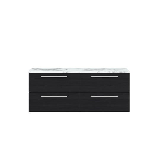  Hudson Reed Quartet 1400mm Wall Hung 4-Drawer Unit & Laminate Worktop - Charcoal Black Woodgrain