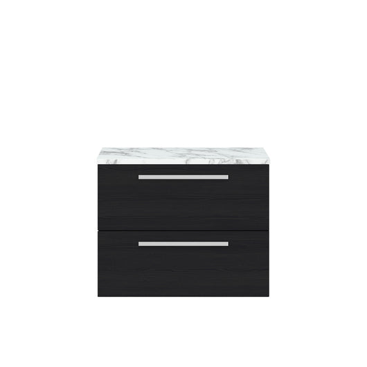  Hudson Reed Quartet 720mm Wall Hung 2-Drawer Unit & Laminate Worktop - Charcoal Black Woodgrain