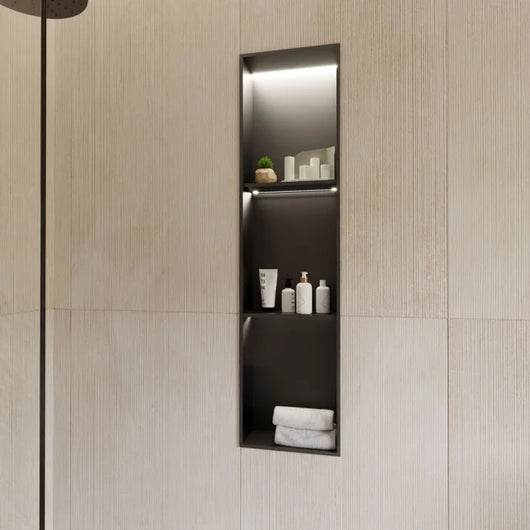  RAK Ingot Rectangular Recessed Niche 1200mm H x 300mm W with LED - Matt Black