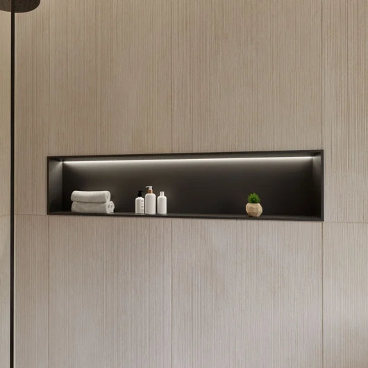  RAK Ingot Rectangular Recessed Niche 300mm H x 1200mm W with LED - Matt Black