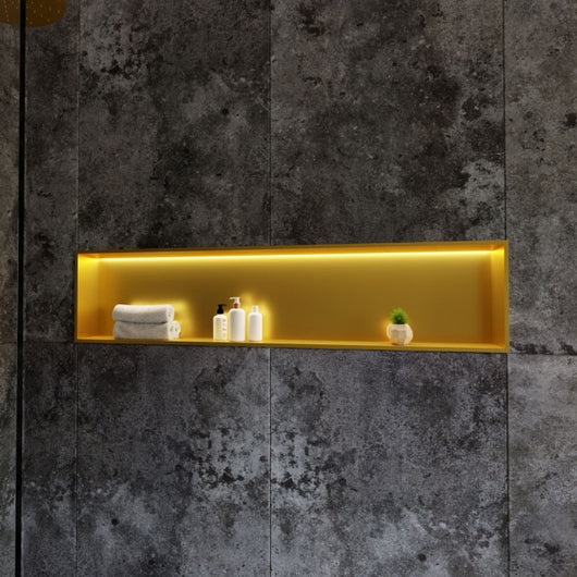  RAK Ingot Rectangular Recessed Niche 300mm H x 1200mm W with LED - Brushed Gold