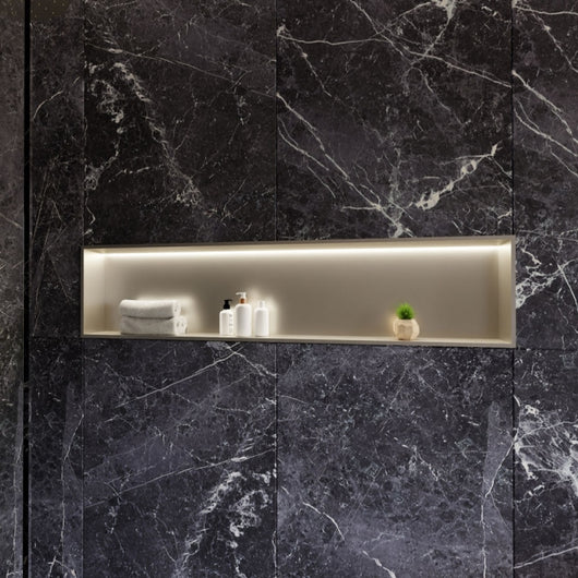  RAK Ingot Rectangular Recessed Niche 300mm H x 1200mm W with LED - Brushed Nickel