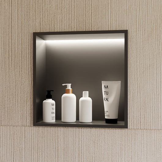  RAK Ingot Square Recessed Niche 305 x 305mm with LED - Matt Black