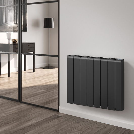  Reina Aron Horizontal Die Cast Ceramic (with WiFi) Electric Aluminium Radiator - 570 x 720mm - Black - welovecouk