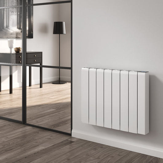  Reina Aron Horizontal Die Cast Ceramic WIFI Electric Aluminium Radiator - 570 x 720mm - White - welovecouk