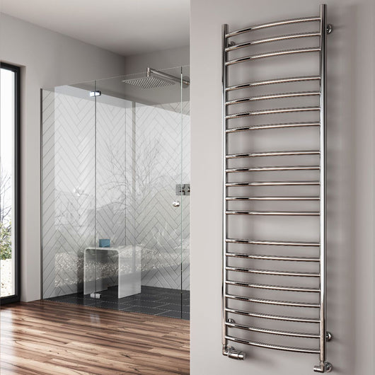  Reina Eos Curved 1500 x 600 Polished Steel Heated Towel Rail