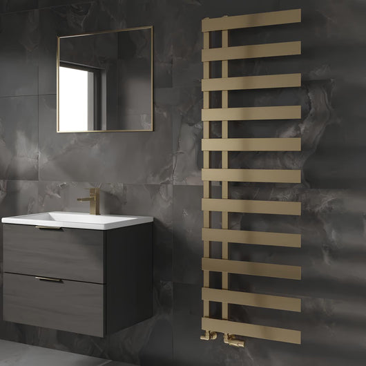  Reina Florina Designer Heated Towel Rail - 1525 x 500mm - Brushed Brass - welovecouk