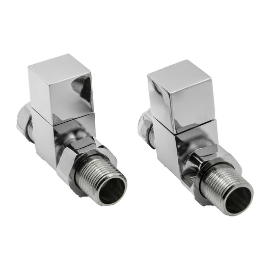  Loge Square Straight Radiator Valve Pair 15mm - Chrome