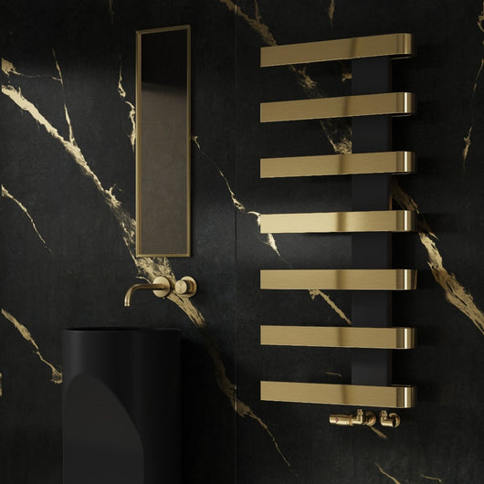  Reina Panaro Vertical Designer Heated Towel Rail - 800 x 500mm - Brushed Brass - welovecouk