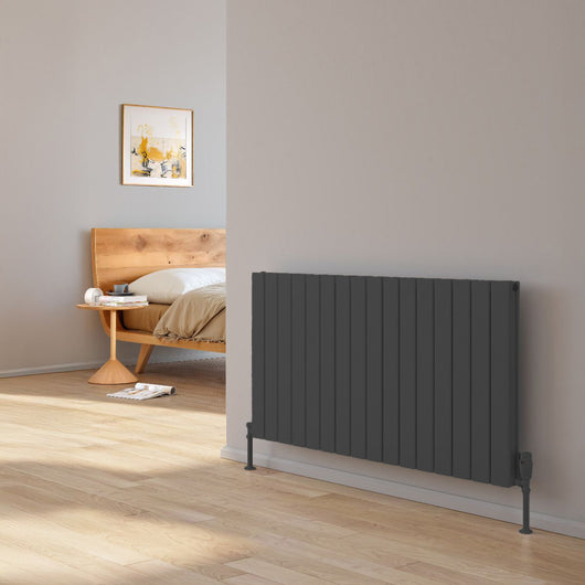  Reina Piatto Horizontal Aluminium Radiator - Double / 600 x 1420mm - Anthracite - welovecouk